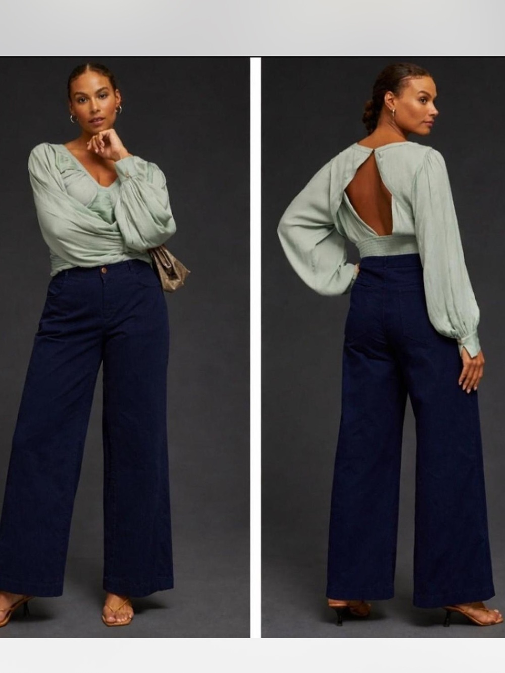 Pilcro Anthropologie Navy High Rise Wide Leg Corduroy Pants 28